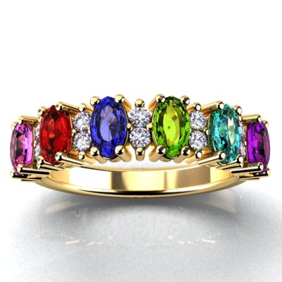 Mothers Rings Birthstones on Designed 14 Kt Gold With 5x3 Mm  Oval Birthstones And Fine Diamond