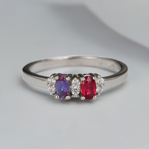 2 Stone Oval Birthstone Ring with Fine Diamonds Designed by Christopher Michael