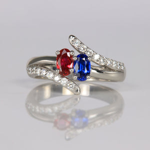 two oval birthstone and diamond mothers ring