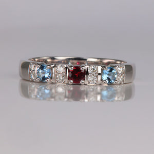 three birthstone mothers ring white gold diamonds