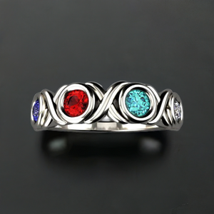 4 Stone Bezeled Hugs and Kisses Mothers Ring Designed by Christopher Michael