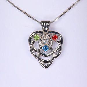 four birthstone white gold celtic mother's pendant