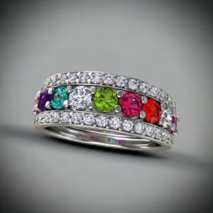 9 Birthstones Mothers Ring Flanked with Fine Diamond* Christopher Michael Design