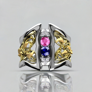 Art Nouveau Inspired 2 Birthstone Mothers Ring With Diamond Christopher Michael Design