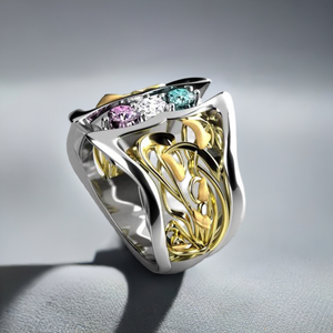 Art Nouveau Inspired 3 Birthstone Mothers Ring* Christopher Michael Design