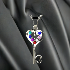 Seven Birthstone Key To Hearts Mothers Pendant* Christopher Michael Design