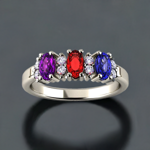 3 Stone Oval Birthstone Ring with Fine Diamonds Designed by Christopher Michael