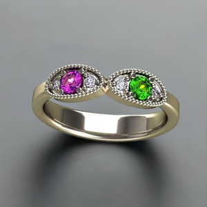 Classy 2 Birthstone Mothers Ring by Christopher Michael with Fine Cut diamonds