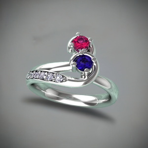 Curled Two Birthstone Mother Ring with Diamond* Christopher Michael Design