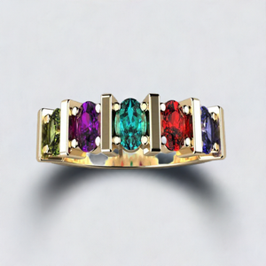 Five Stone Oval Mothers Ring with Bars designed by Christopher Michael