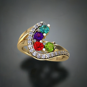 Four Birthstone Custom Mothers Ring With Fine Cut Diamonds by Christopher Michael