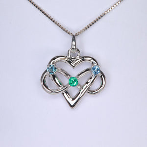 three stone white gold infinity heart pendant