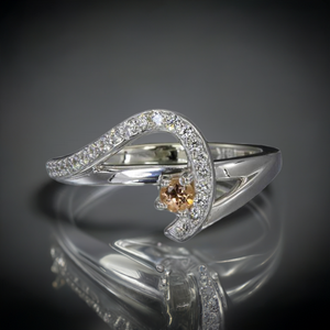 One Birthstone Custom Mothers Ring With Fine Cut Diamonds by Designed by Christopher Michael