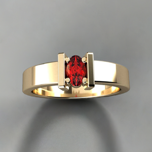 One Stone Oval Mothers Ring with Bars designed by Christopher Michael