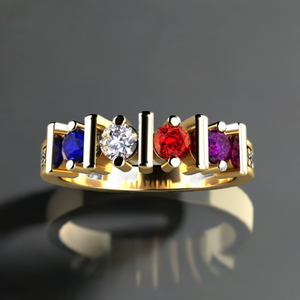 Original Christopher Michael Designed Four Birthstone Mothers Ring With Fine Cut Diamonds