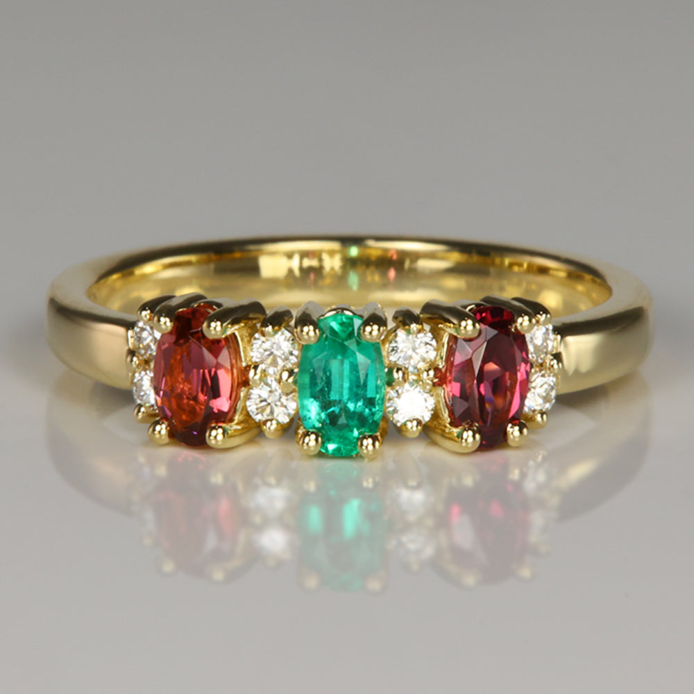 oval cut three birthstone and diamond ring