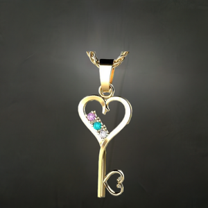 Three Birthstone Key To Hearts Mothers Pendant Christopher Michael Design