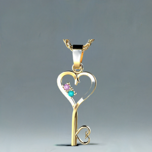 Two Birthstone Key To Hearts Mothers Pendant* Christopher Michael Design