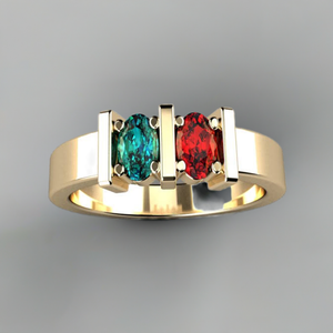 Two Stone Oval Mothers Ring with Bars designed by Christopher Michael