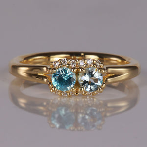 yellow gold two birthstone and diamond ring