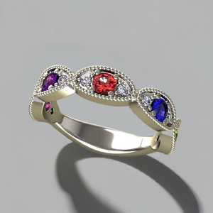 Unique Set 5 Birthstone Mothers Ring by Christopher Michael with Fine Cut Diamonds