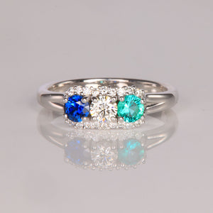 Mother's Ring With Fine Diamond and Three Natural Birthstones designed by Christopher Michael