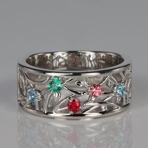 five stone white gold vine mother's ring