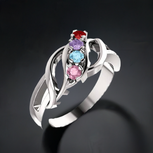 Wave Mothers Ring with Four Fine Natural Birthstones