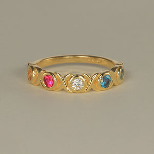 hugs and kisses mother's birthstones ring